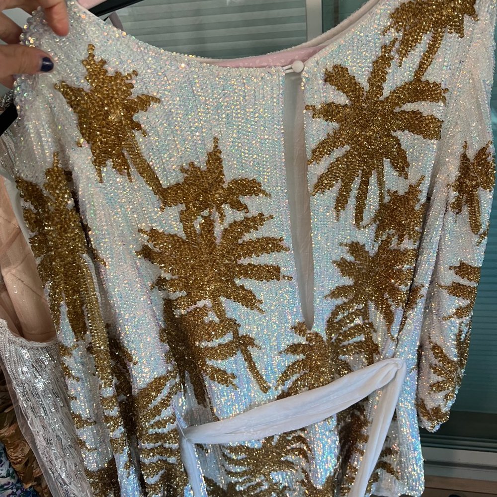 Retrofete Grace Palm Tree Sequin Dress (with sash) ~ beach tropical cocktail - Picture 4 of 5